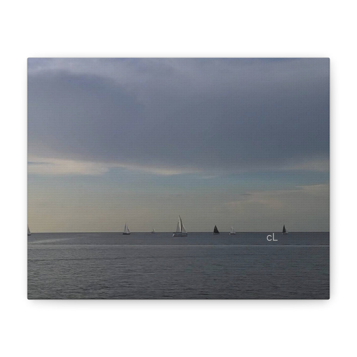 Sailboats at Dusk Matte Canvas Print — Stretched Seascape Wall Art